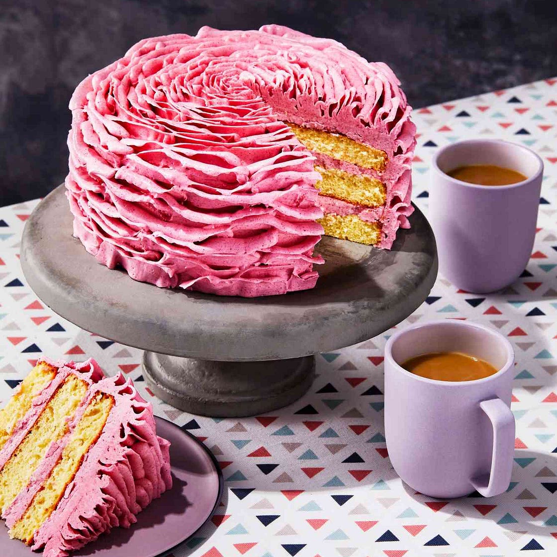 White Cake with Berry-Swiss Meringue Buttercream Frosting
