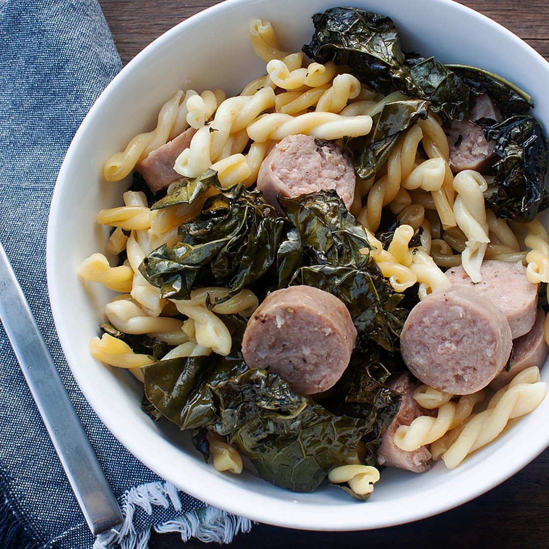 Garlicky Greens with Sausage and Pasta