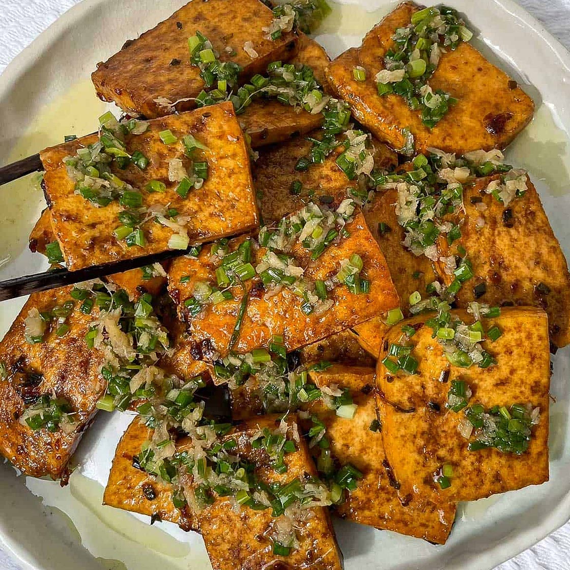 Pan-Fried Tofu with Ginger Scallion Sauce