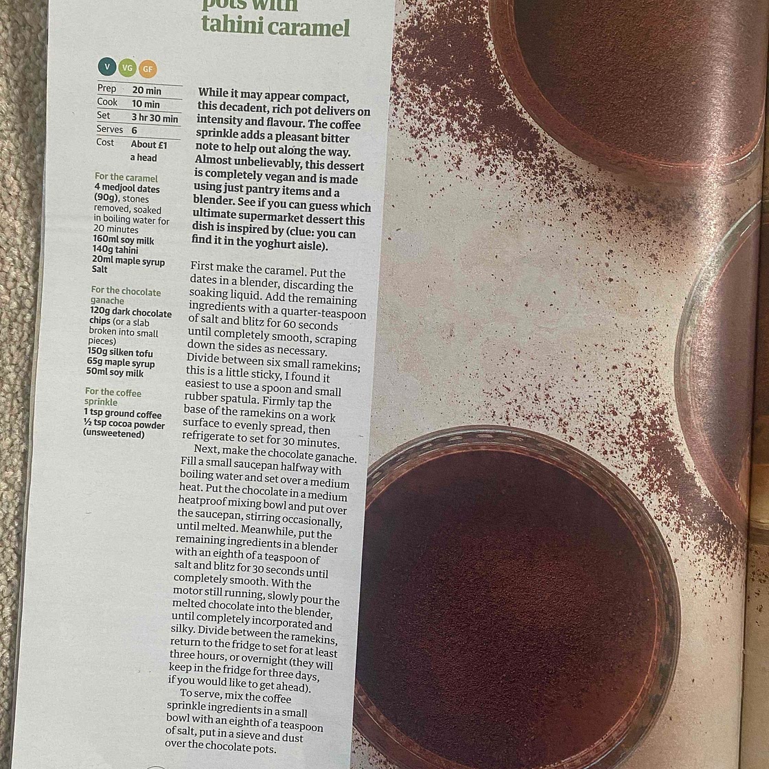 Vegan chocolate pots with tahini caramel