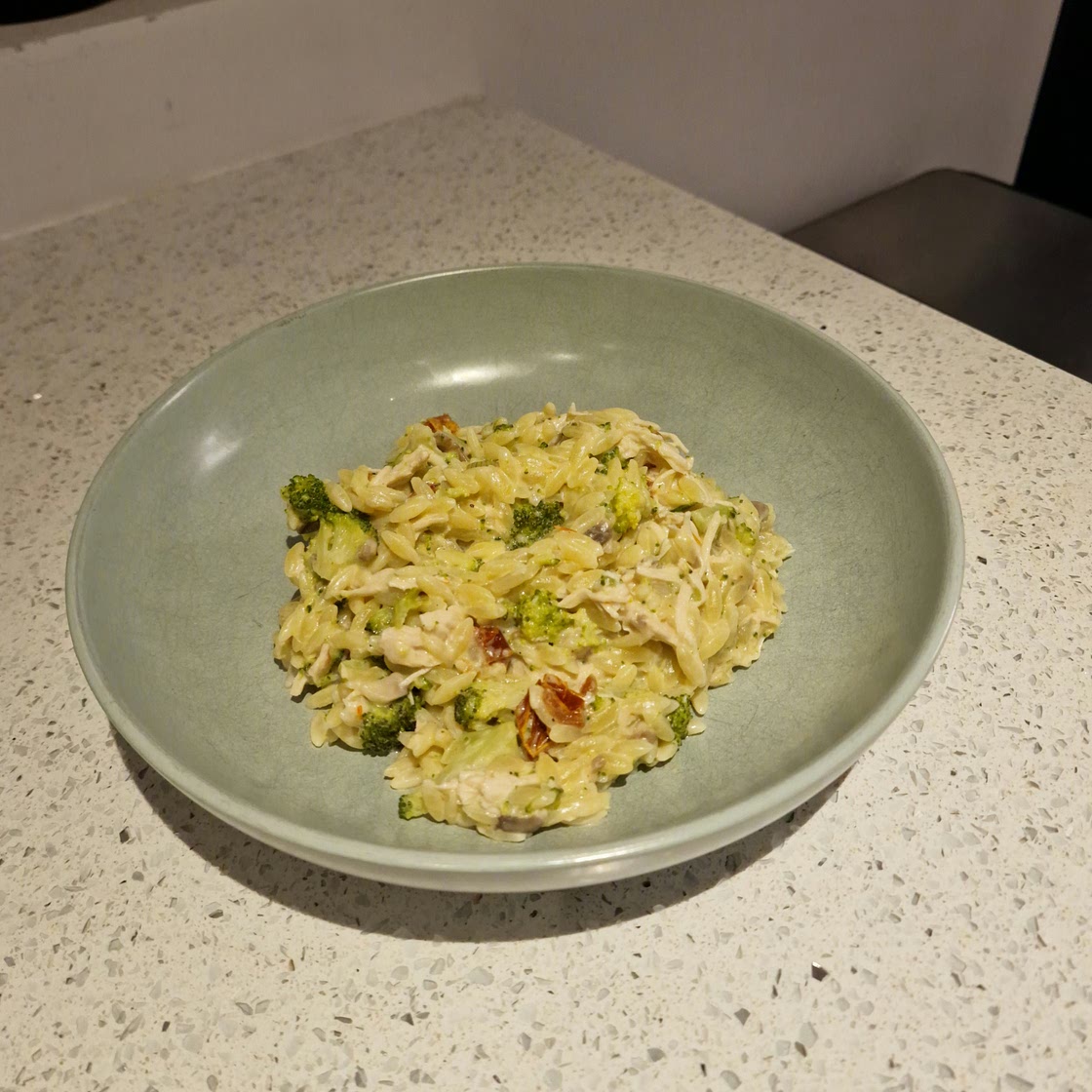 Chicken, broccoli and cream cheese orzo