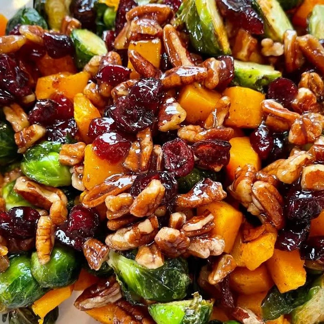  Maple Pecan Butternut Squash and Brussels Sprouts