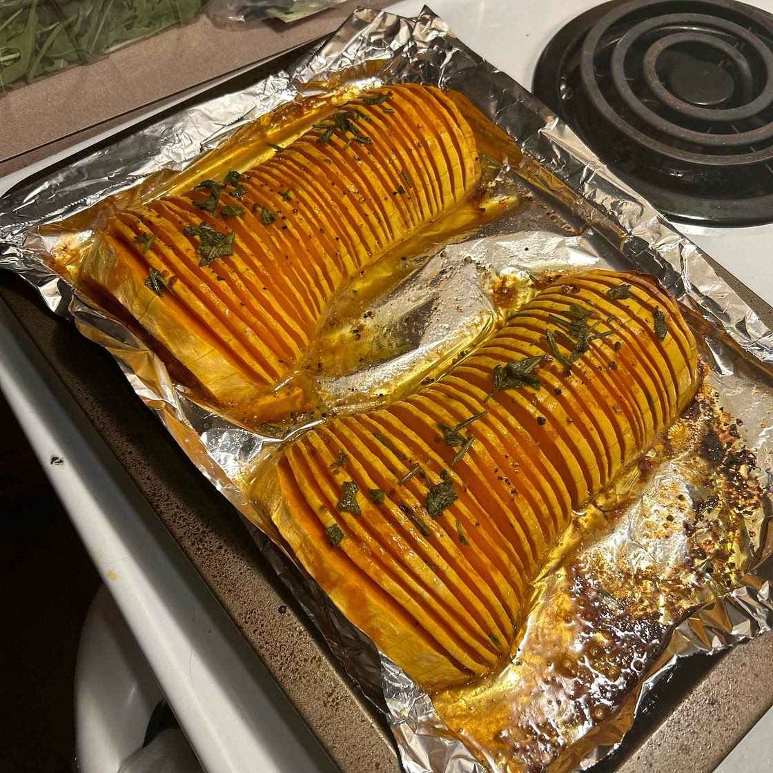 Hassle-back butternut squash 