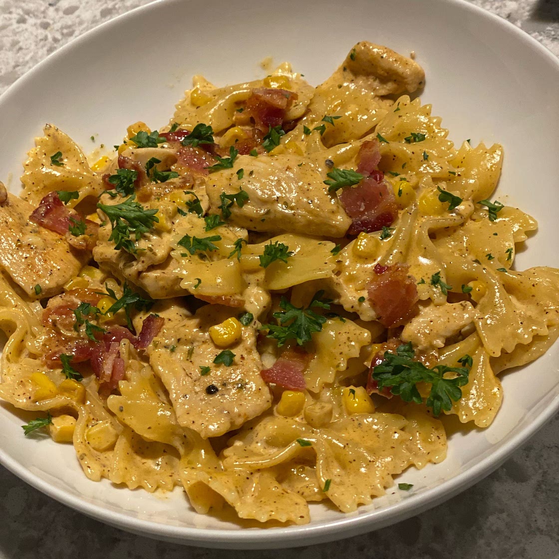 Creamy Chicken and Corn Pasta with Bacon