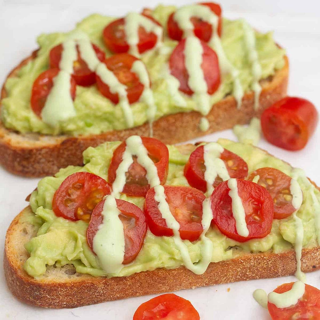 Tomato Avocado Toast With Cilantro Lime Dressing