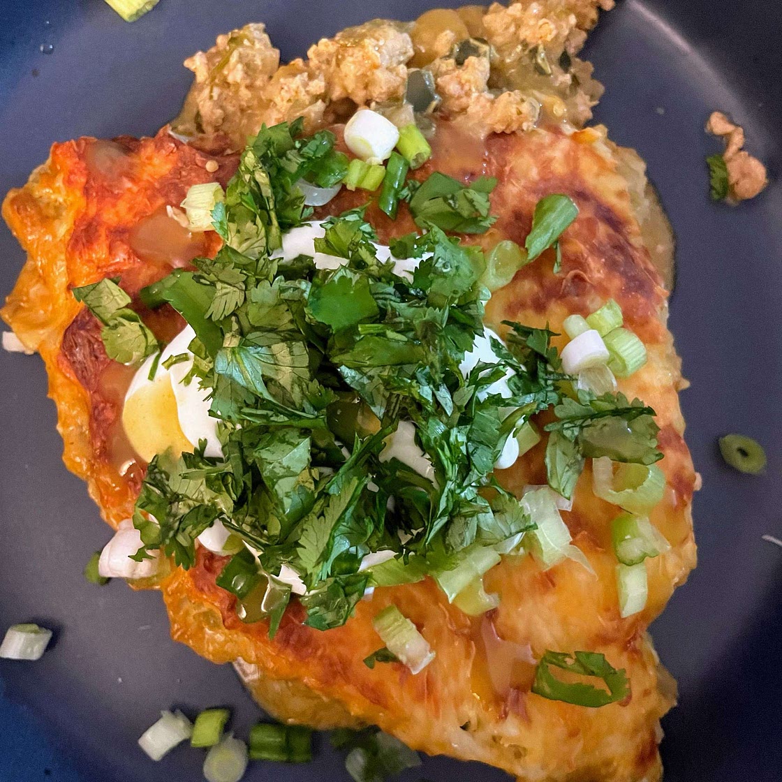 Easy Skillet Cheesy Green Chile Enchilada Bake