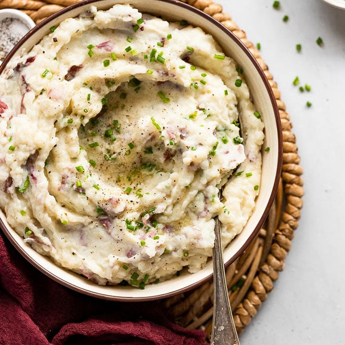 Rustic Garlic Mashed Red Potatoes (No Peeling!)