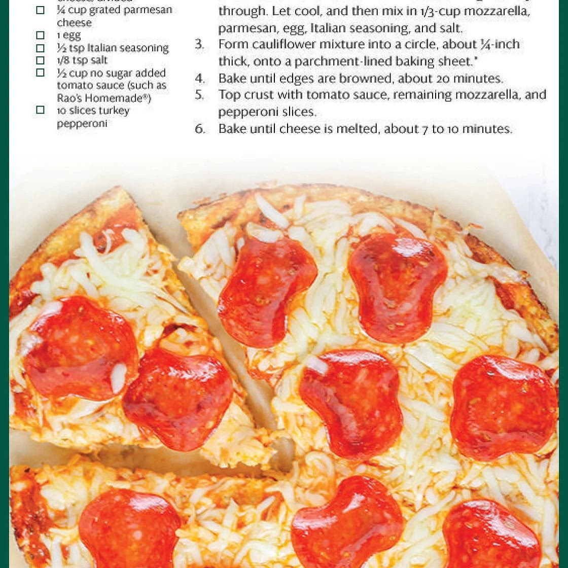 Cauliflower pepperoni pizza