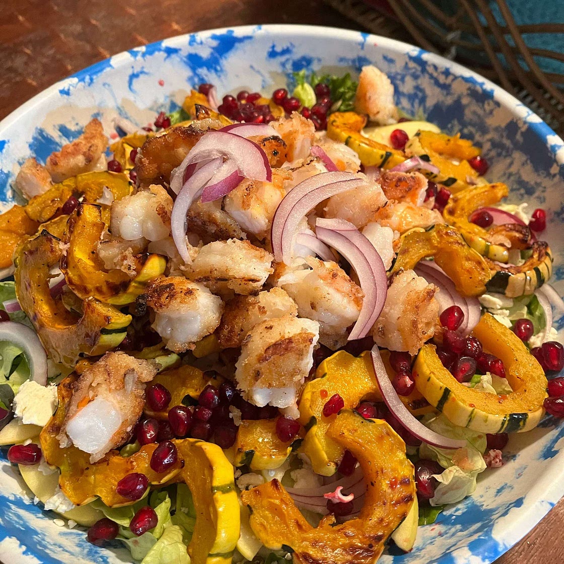 Roasted Delicata squash Fall salad, apple cider vinaigrette
