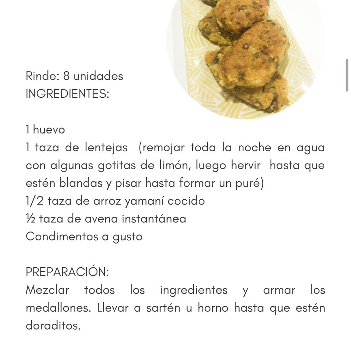Medallones de lentejas