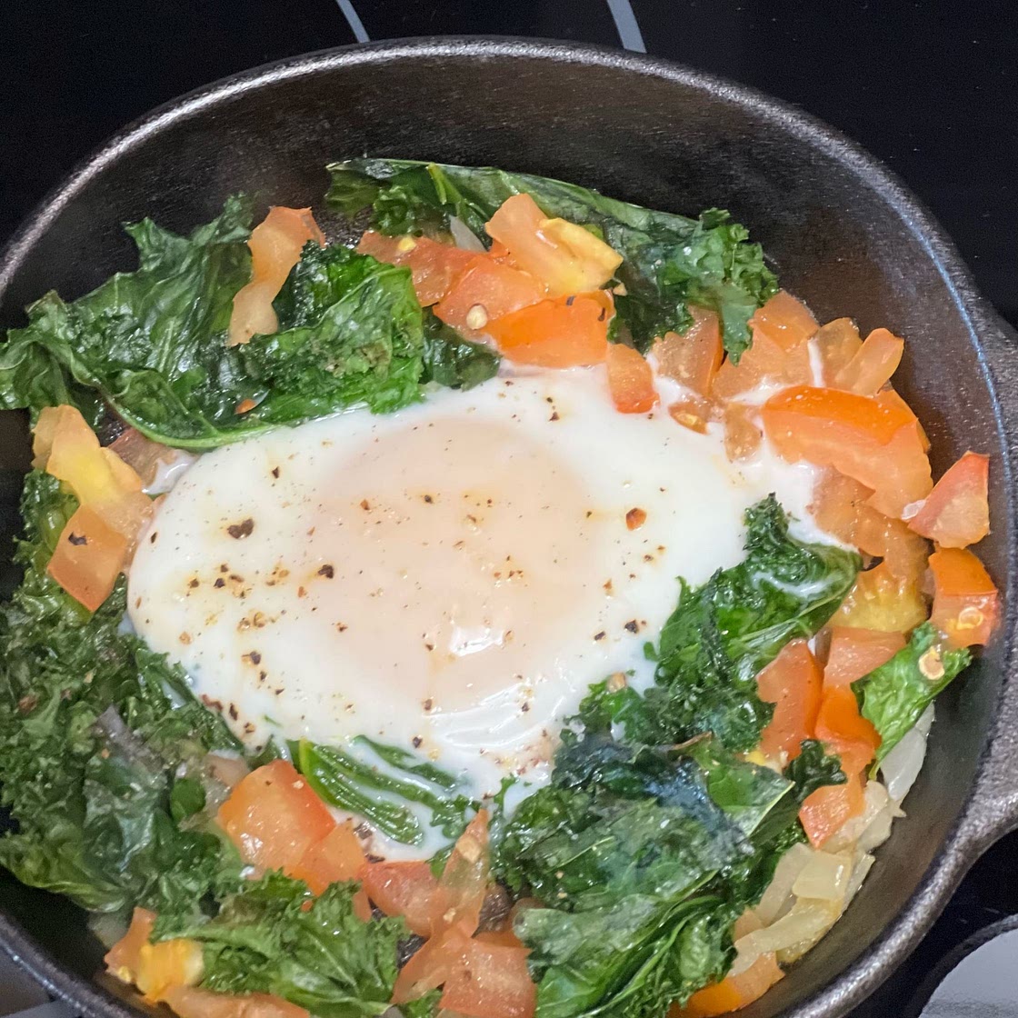 Baked Eggs in Tomato Sauce with Kale