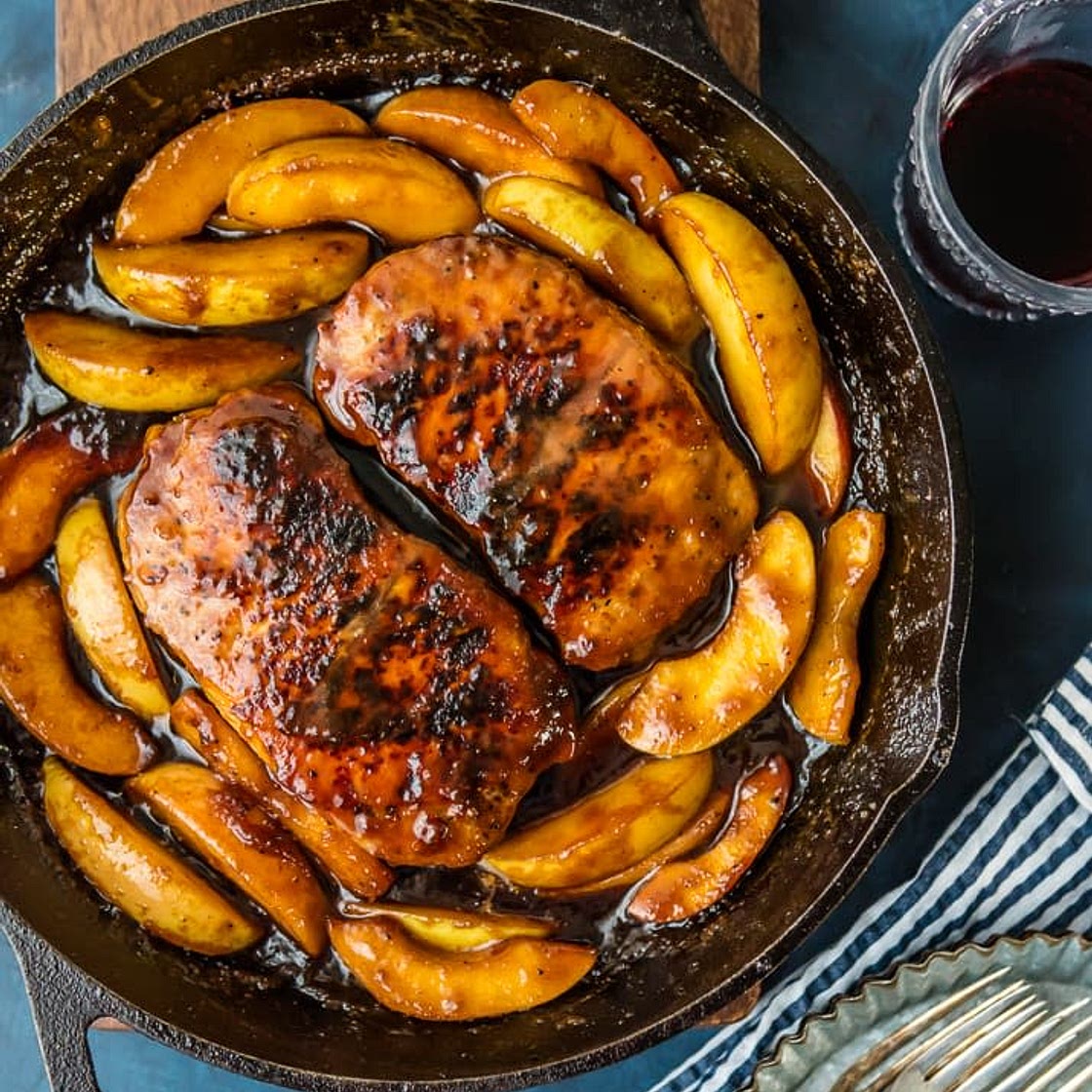 Air Fryer Pork Chops with Apples and Cinnamon