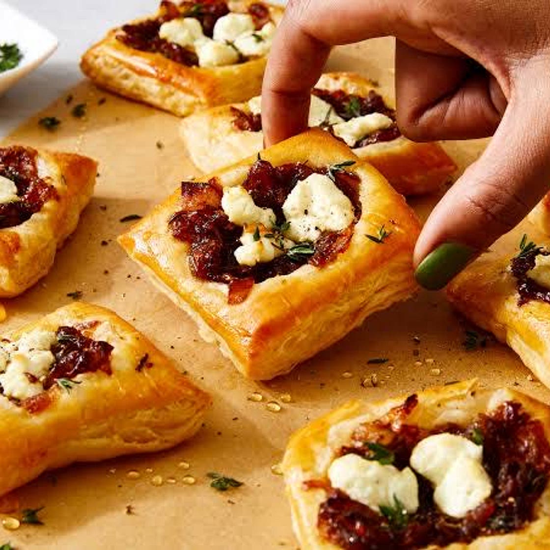 Caramelized onion and goat cheese “tart”