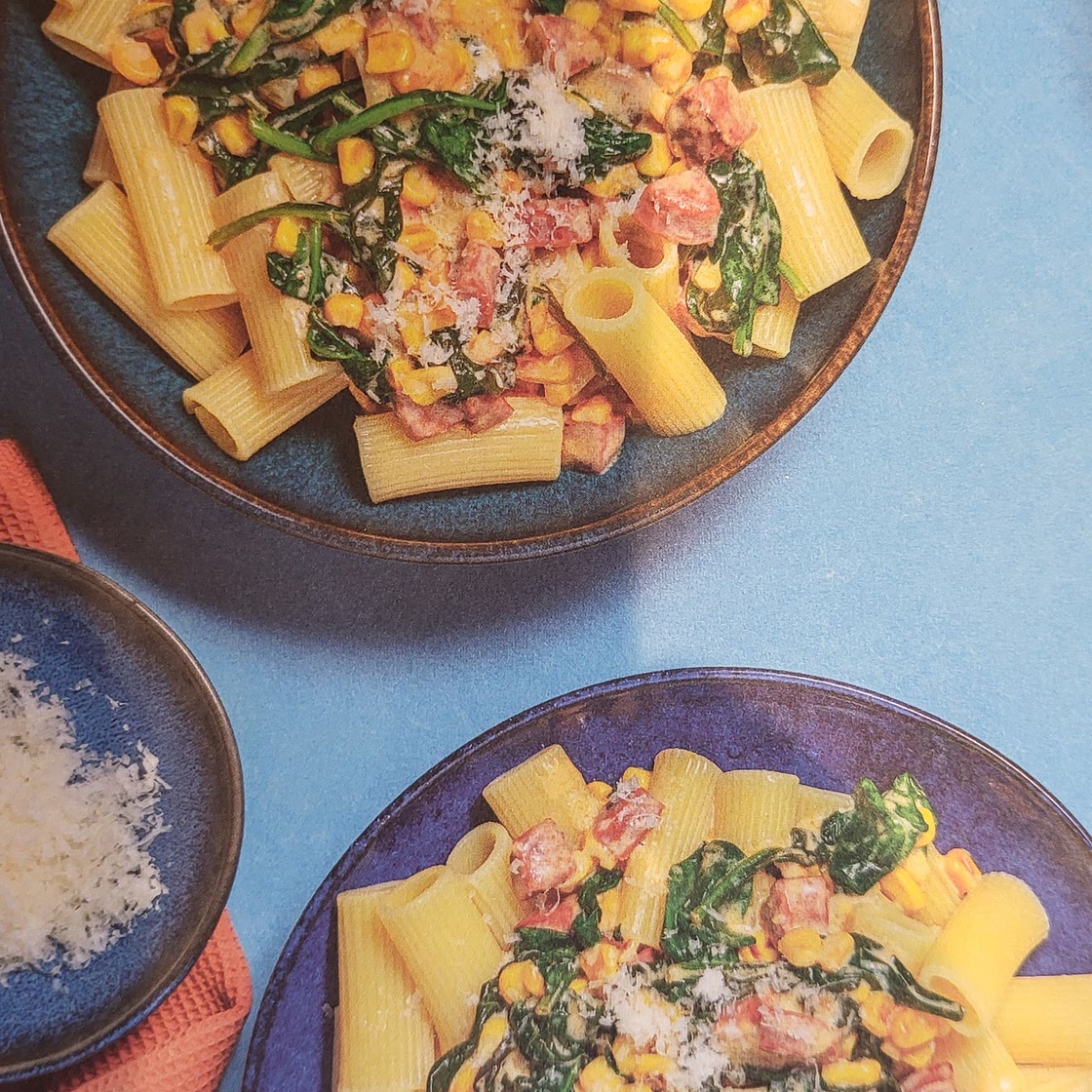 Speedy Creamy Chorizo and Sweetcorn Pasta with Spinach and Cheese