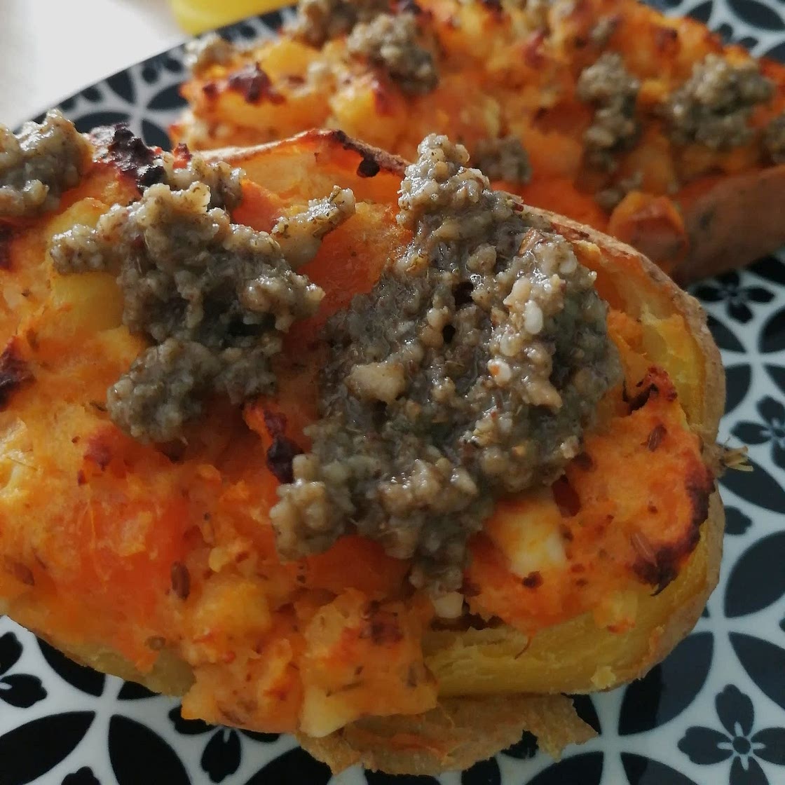 Twice baked feta potatoes with za'atar pesto