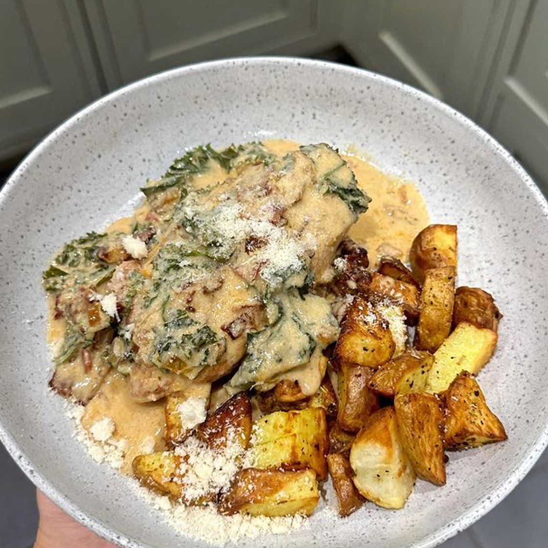 One pan creamy chicken and bacon with crispy potatoes