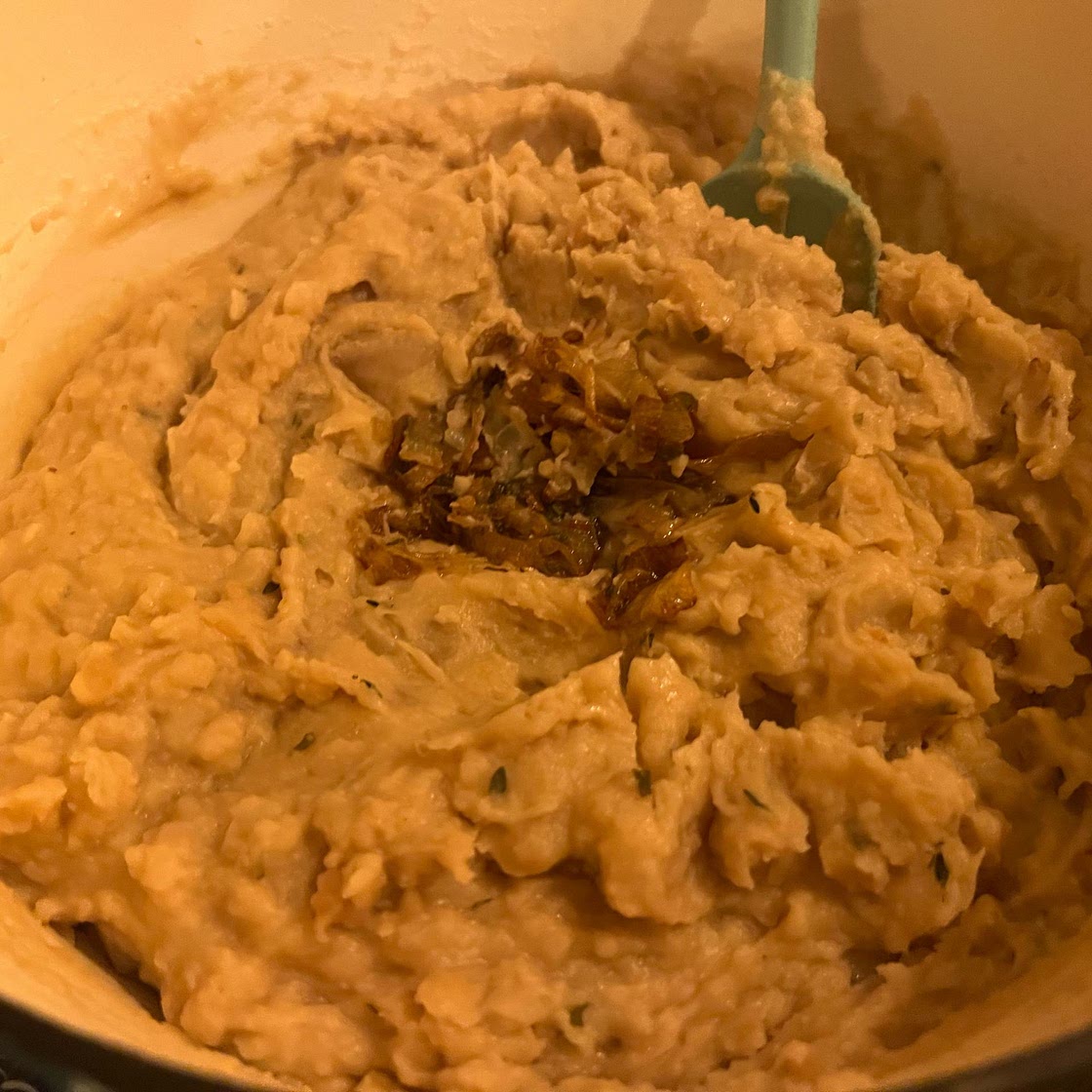 Crockpot Cheesy Mashed Potatoes with Caramelized Onions