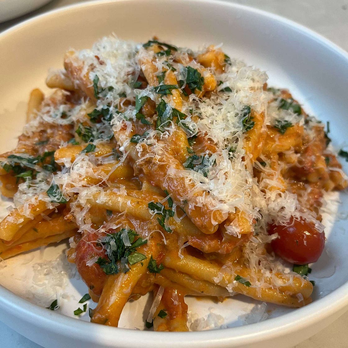One pot creamy tomato beef pasta