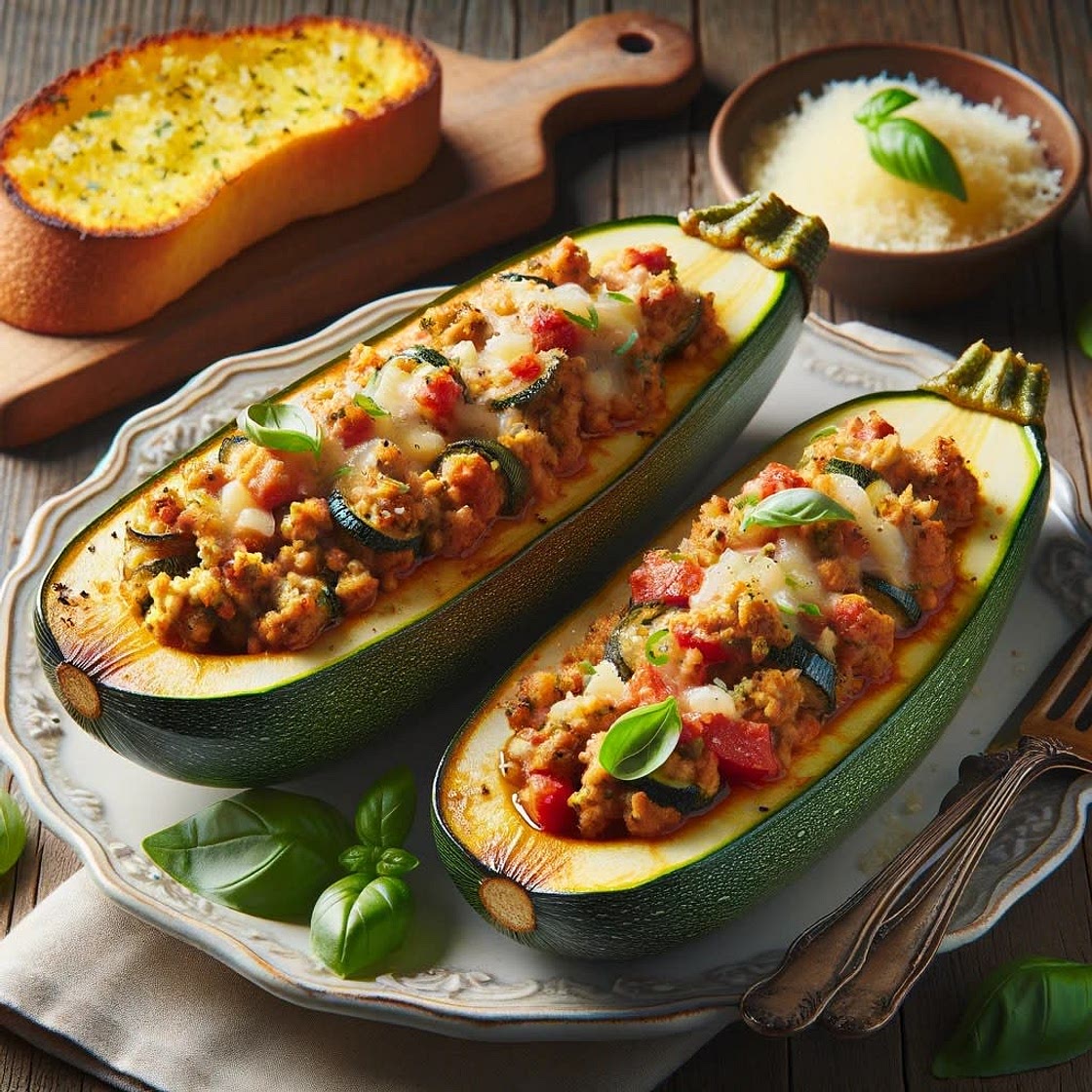 Stuffed Zucchini Boats with Sausage