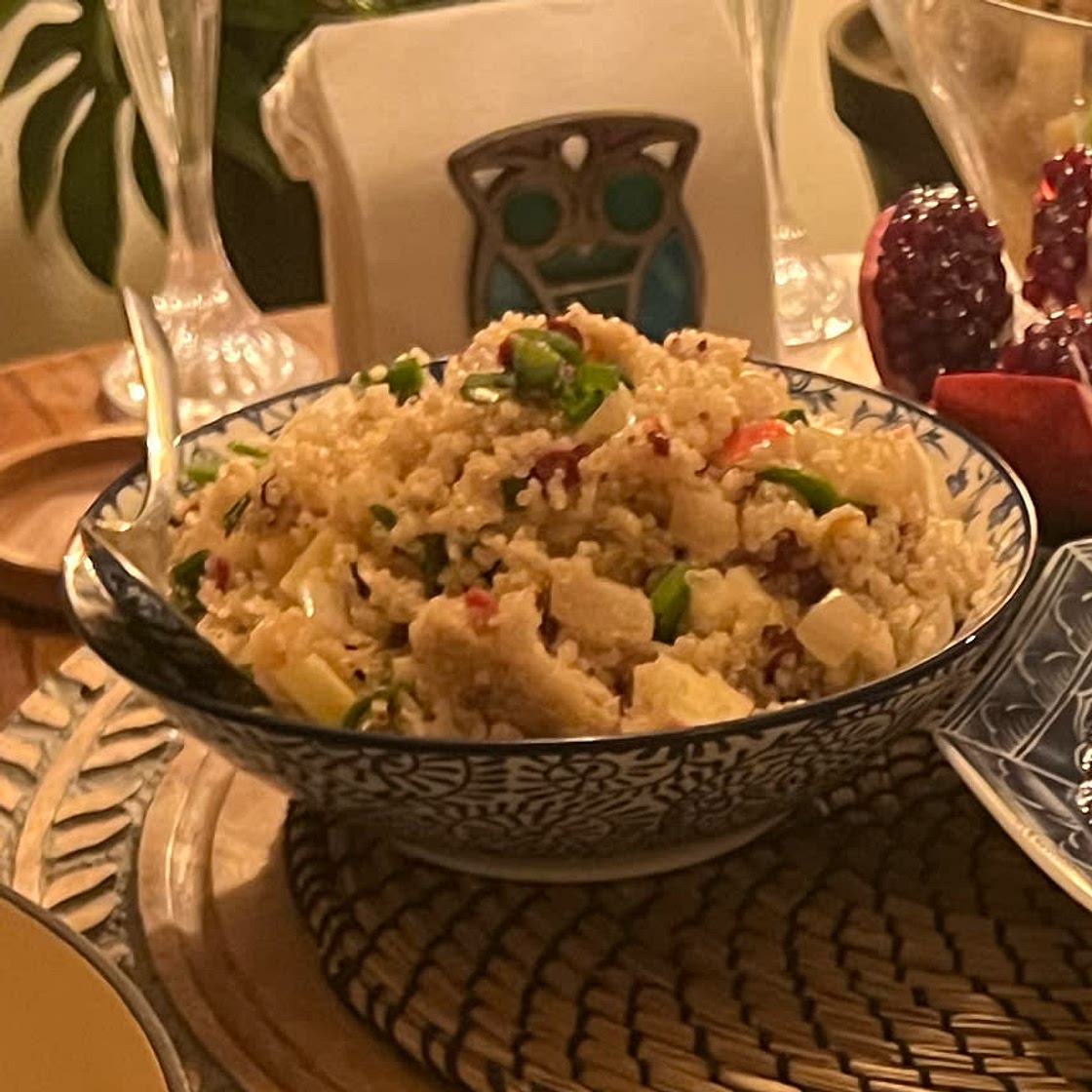 Quinoa Salad with Hazelnuts, Apple, and Dried Cranberries
