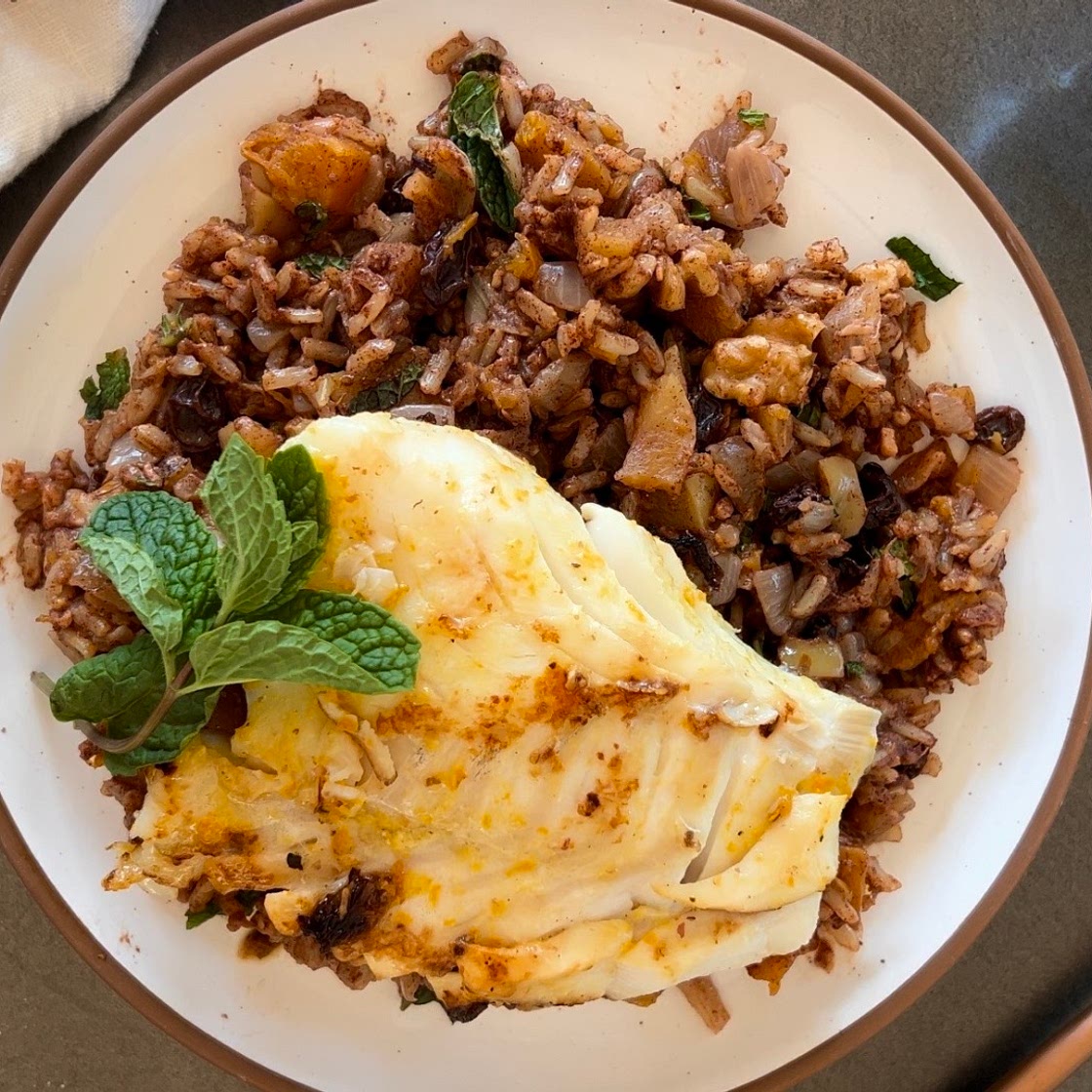 Jeweled Rice with Orange Ginger Cod