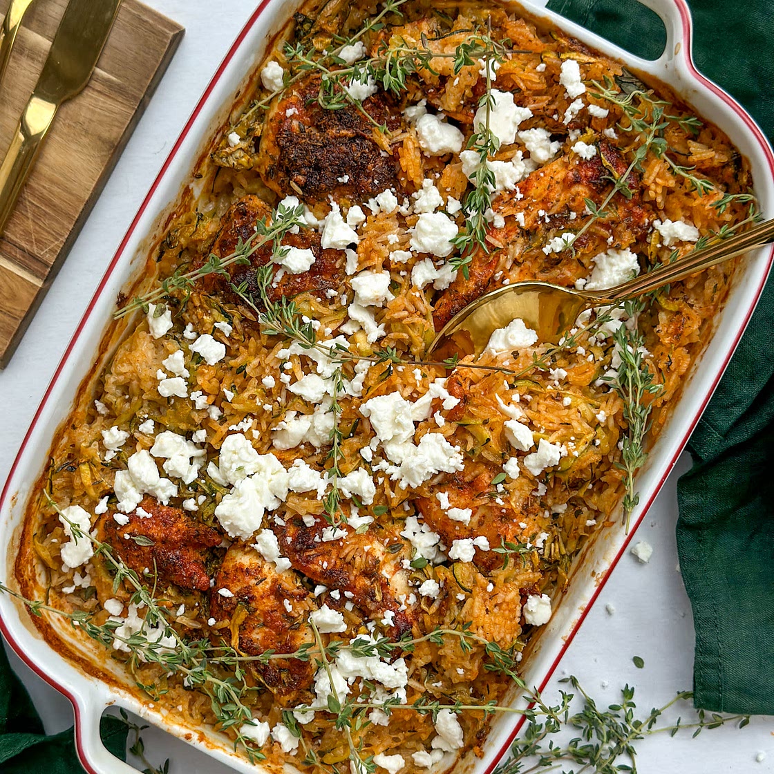 Chicken in herb butter with rice pilaf