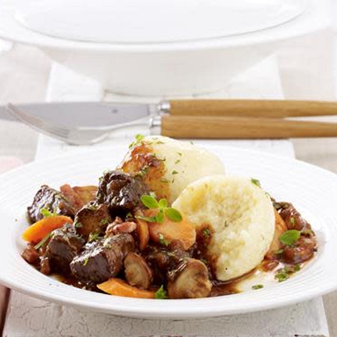 Juicy Goulash with potato dumplings