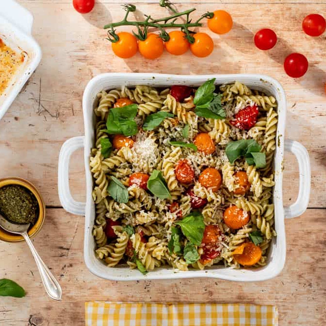 Easy Pesto Pasta With Oven Roasted Tomatoes Recipe
