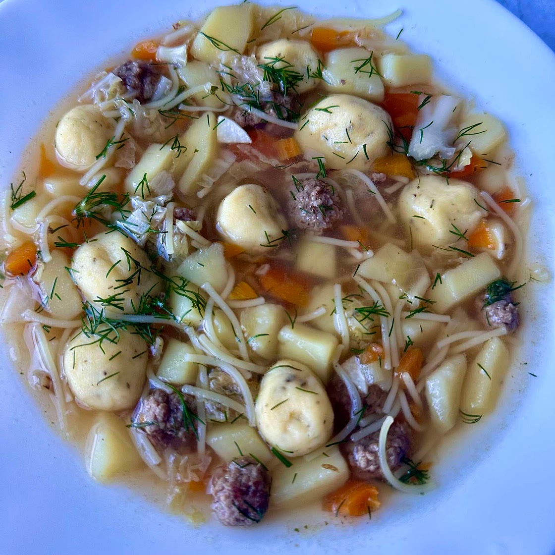 Meatball Dumpling Noodle Soup 
