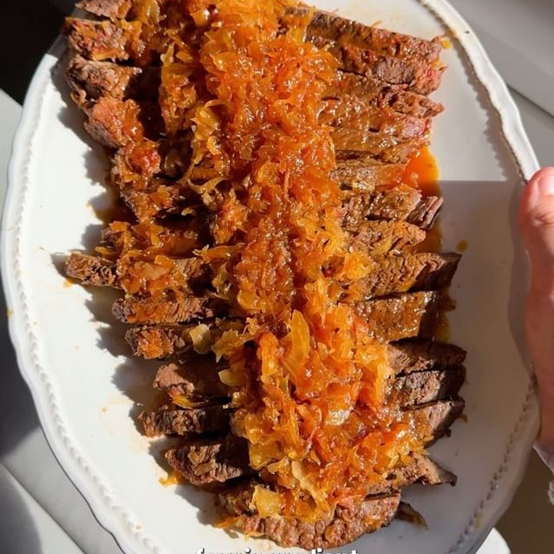 My mom, her four ingredient sweet and sour brisket, and I wish y