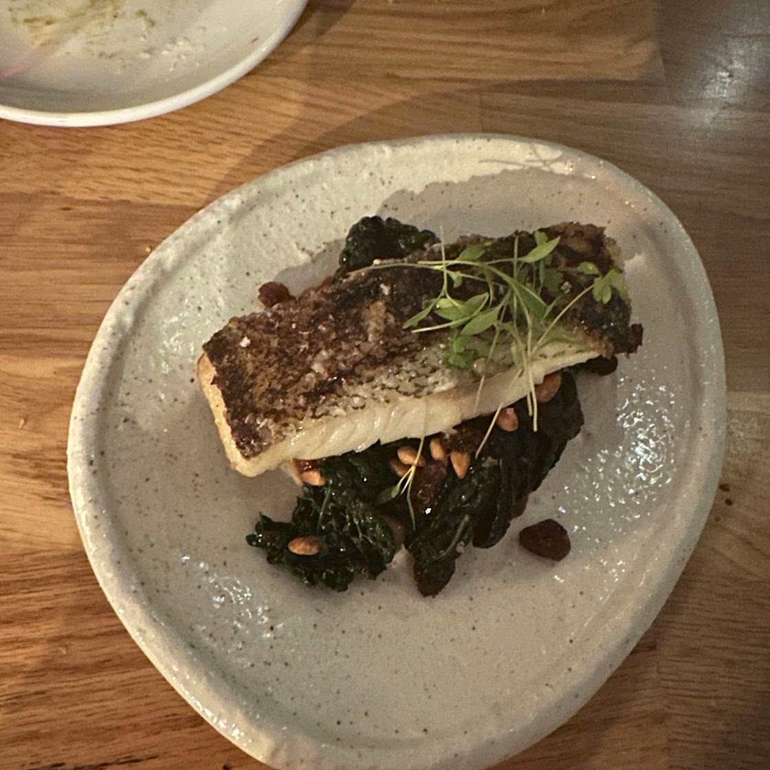 Cod, Cavolo Nero, Pine Nuts, Raisins