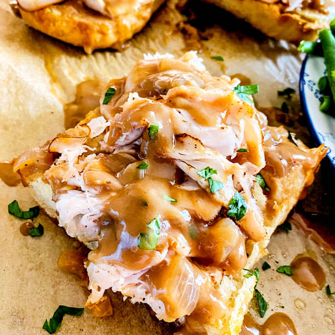 Broiled open-faced sandwich with turkey cold cuts