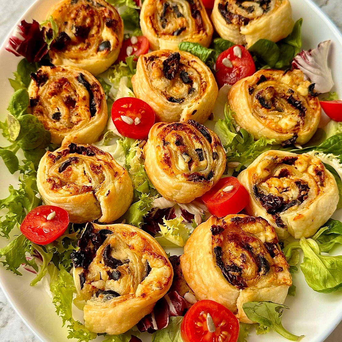 Cheesy Tomato Olive Pinwheels