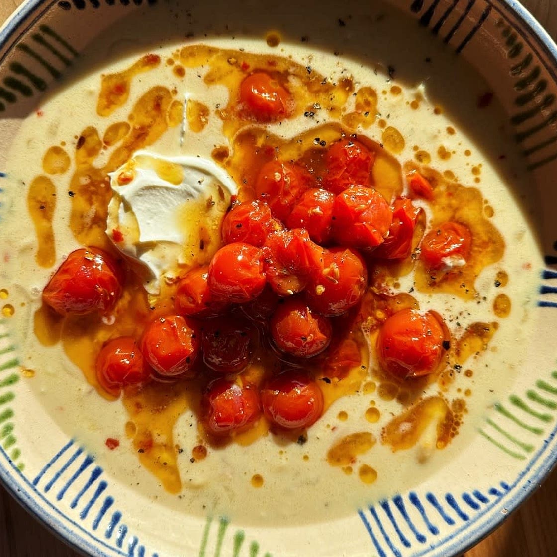 Miso bean soup with roasted tomatoes by Carolina Gelen