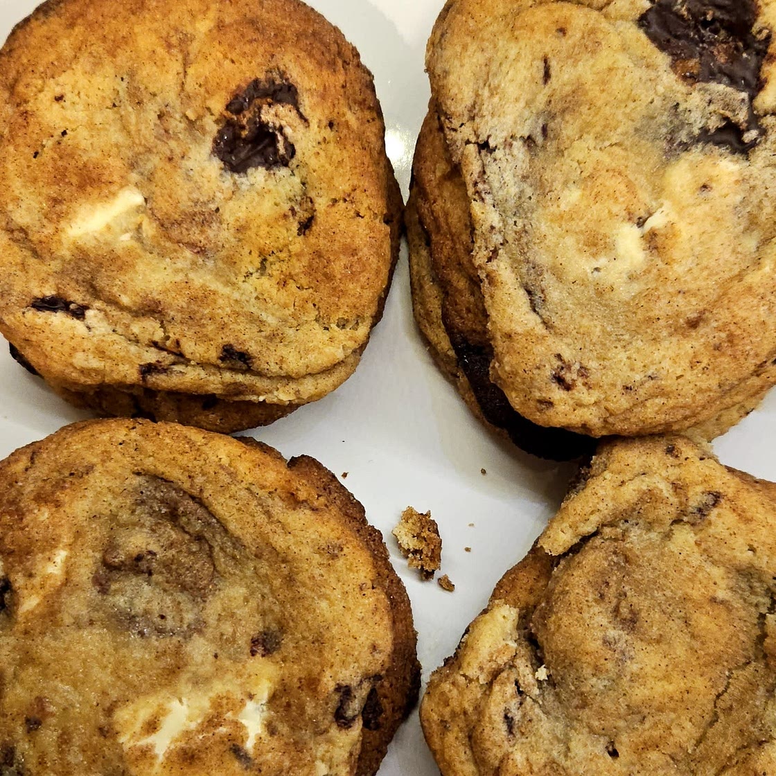 Cinnamon Sugar-Rolled Triple Chocolate Chunk Cookies