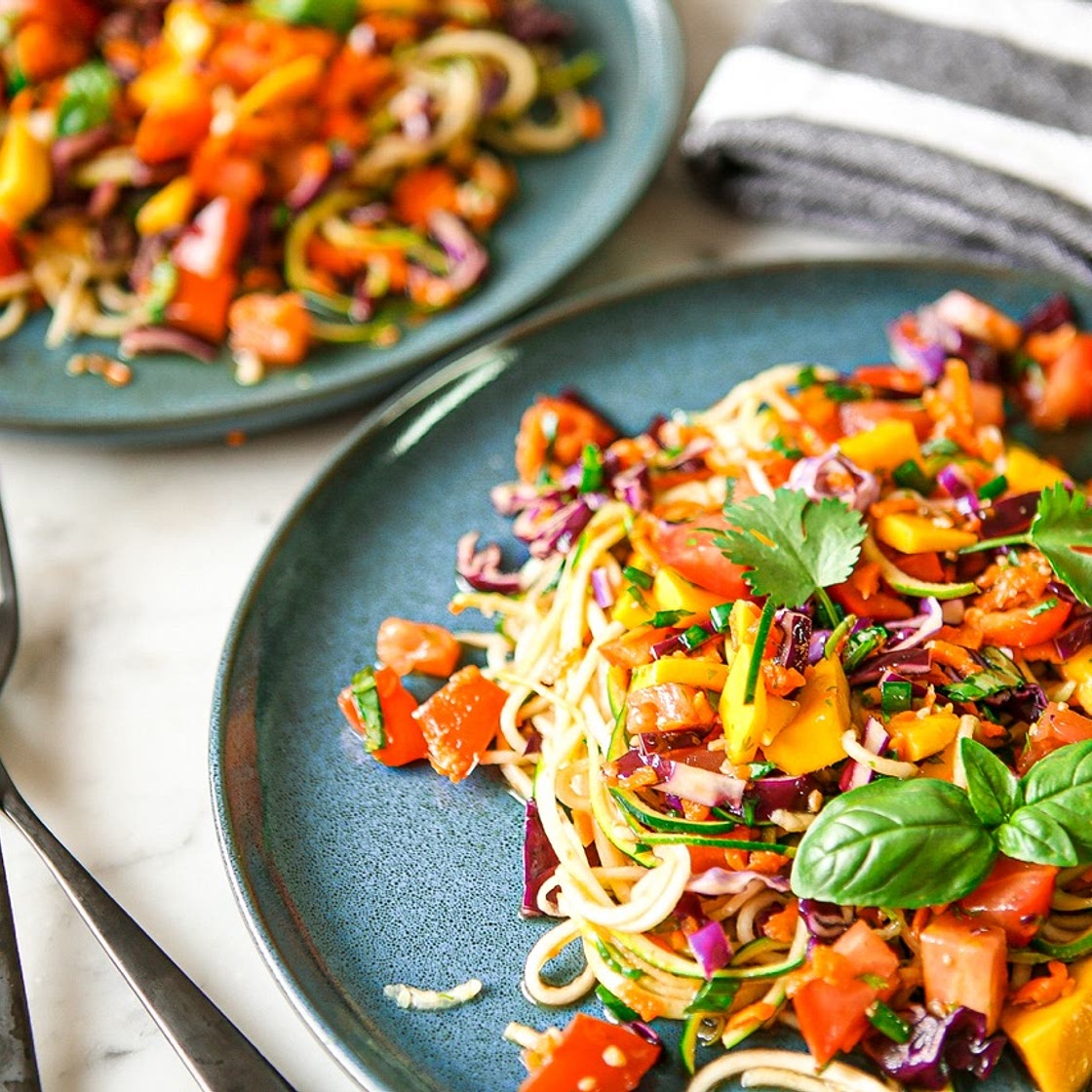 Vegan cold zucchini noodle salad