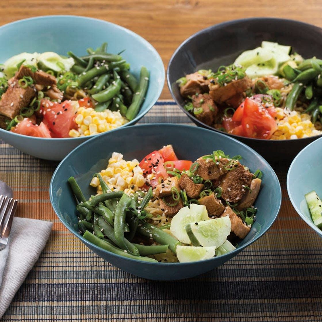 Chicken Hiyashi Chuka with Cucumber, Summer Beans & Corn