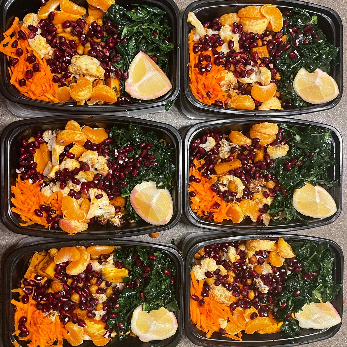 Meal Prep Moroccan Chickpea, Sweet Potato, and Cauliflower Bowls