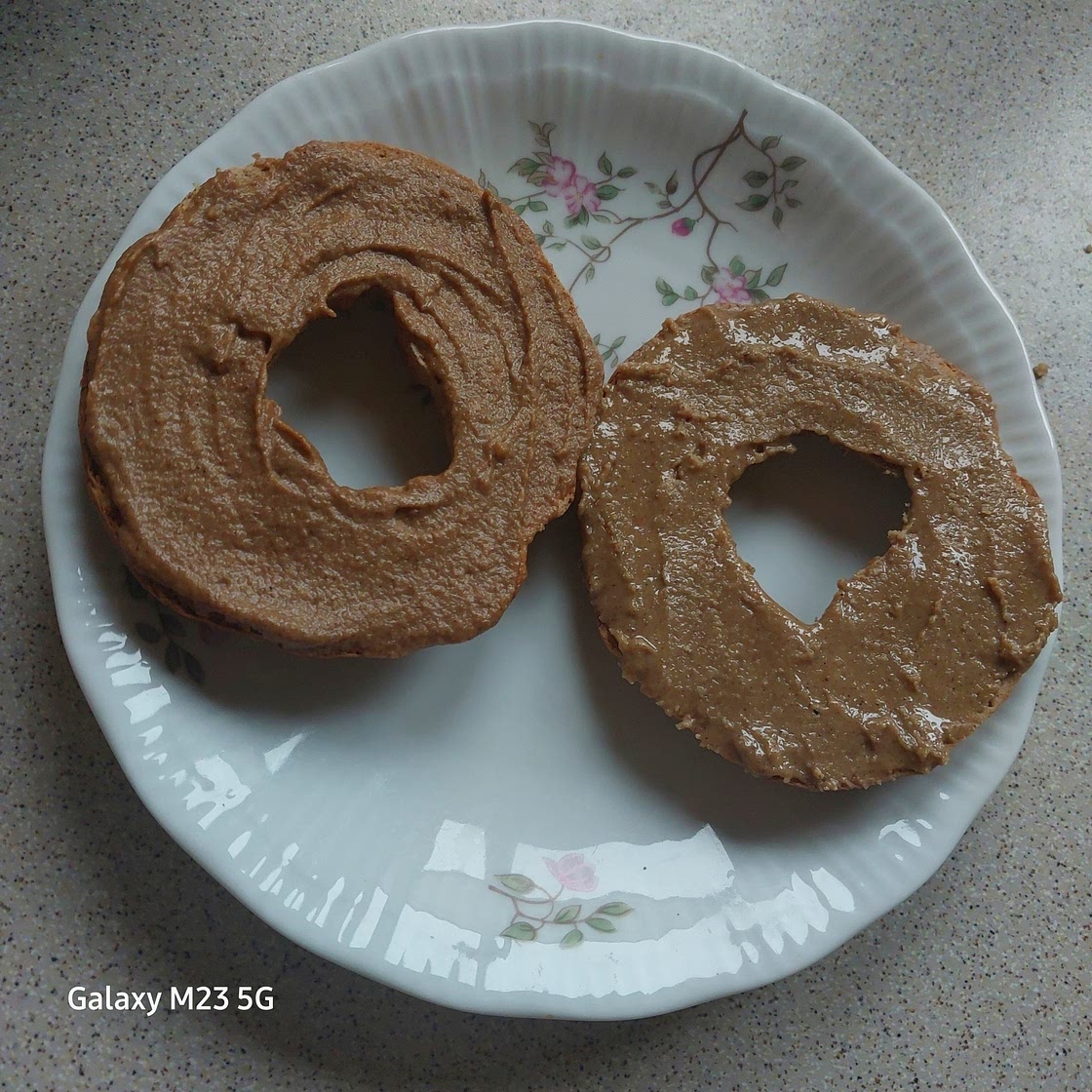 Cinnamon bagels with cashew cream cheese and granola butter