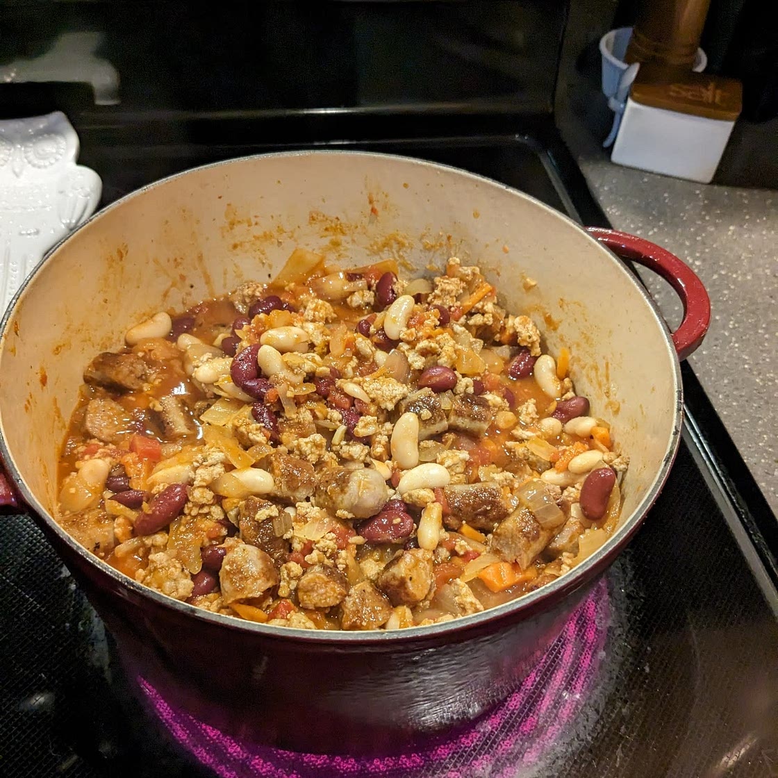 One Pot Pork, Sausage and Beans
