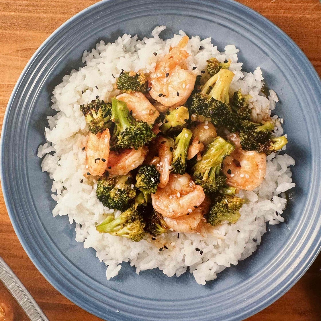 Soy-glazed Shrimp and Broccoli w/rice