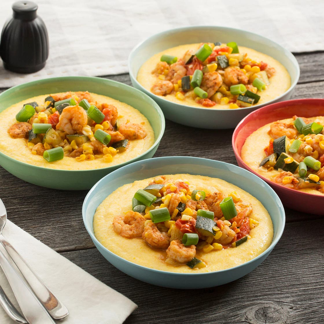 Shrimp & Two-Cheese Grits with Sautéed Summer Vegetables