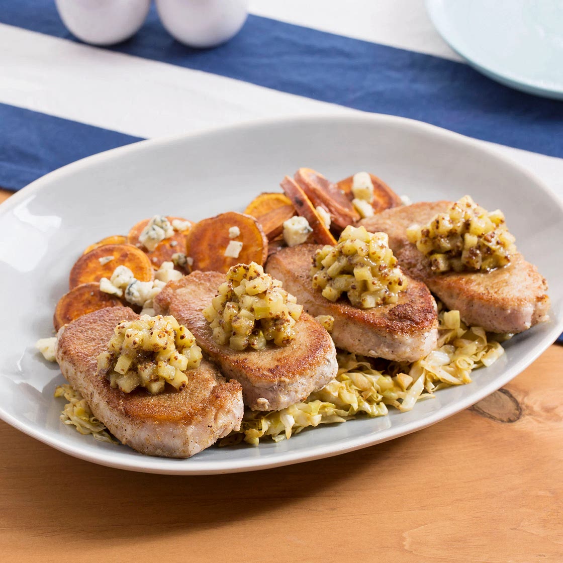 Seared Pork Chops with Sautéed Cabbage & Sweet Potato