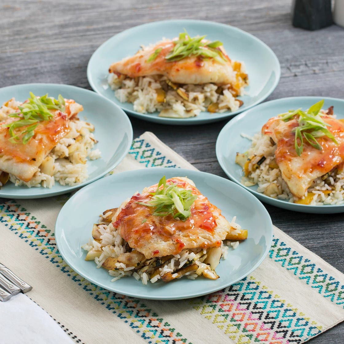 Sweet Chili-Glazed Cod with Delicata Squash & Jasmine Rice