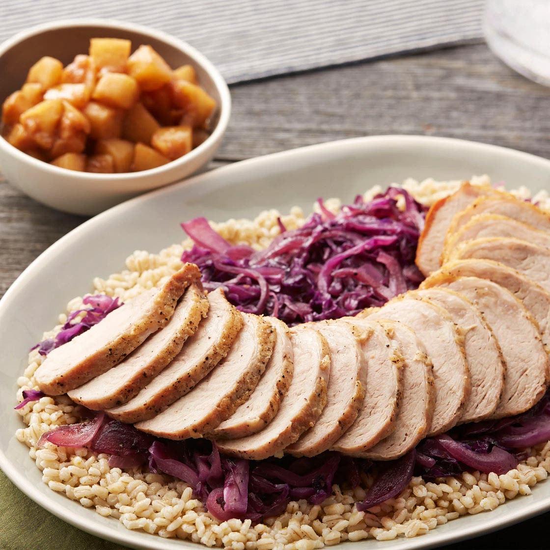 Roasted Pork & Braised Cabbage with Barley & Glazed Apples