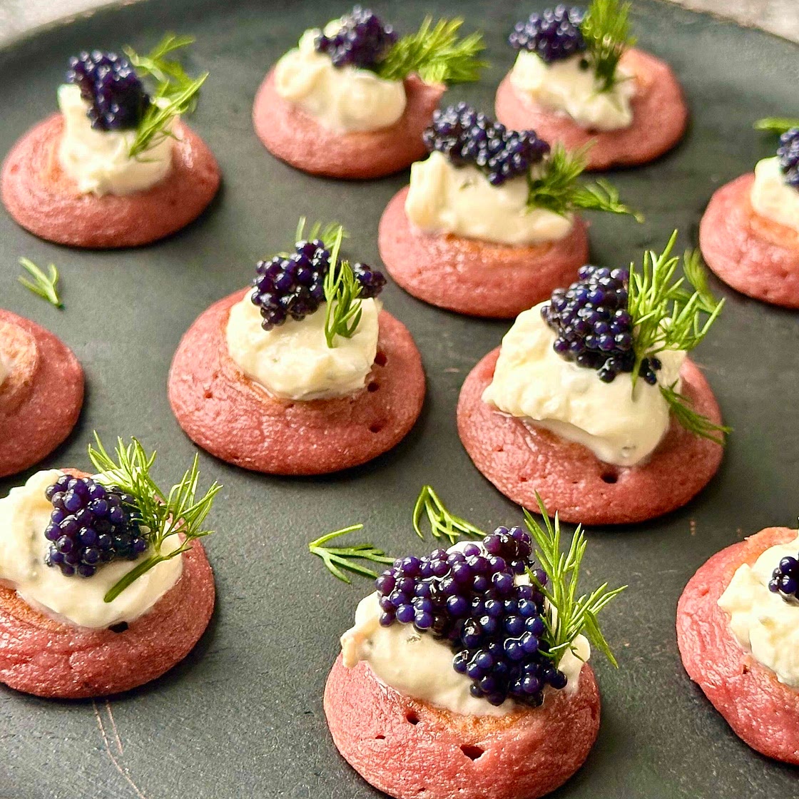 Beetroot Buckwheat Blini with Caviar 