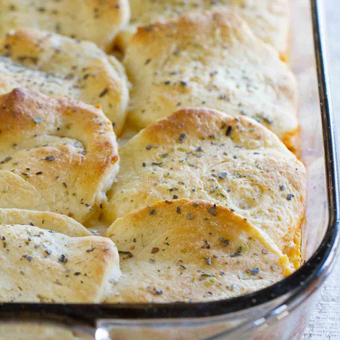 Italian Ground Beef Casserole with Biscuit Topping
