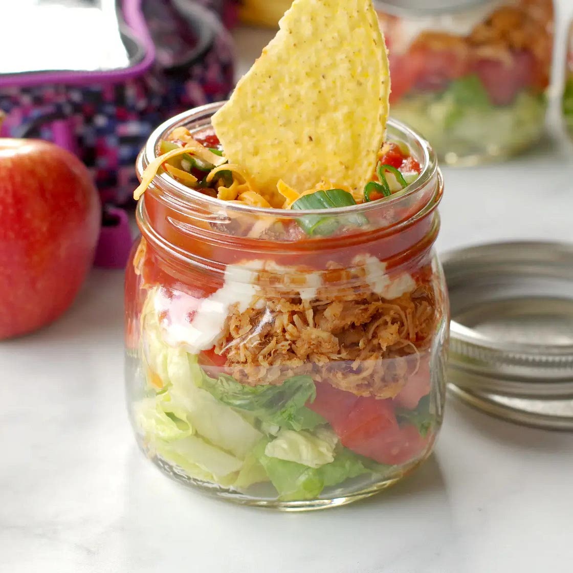 No Cook Mason Jar Chicken Taco Salad