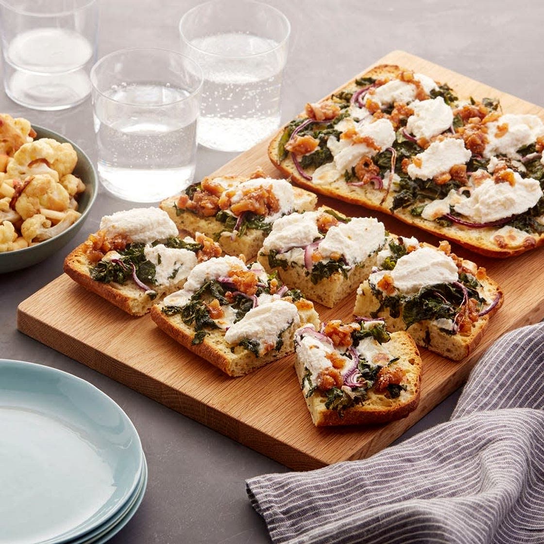 Mozzarella & Ricotta Focaccia Pizzas with Fig Jam & Roasted Cauliflower