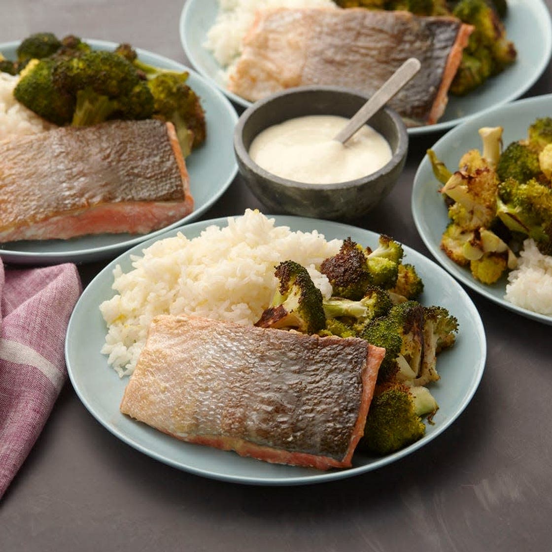 Crispy Salmon with Roasted Broccoli & Meyer Lemon Aioli